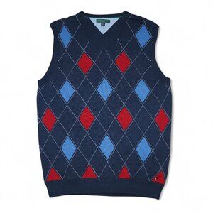 Tommy Hilfiger Golf Vintage Y2K Argyle Sweater Vest  Men's M Navy / Blue / Red